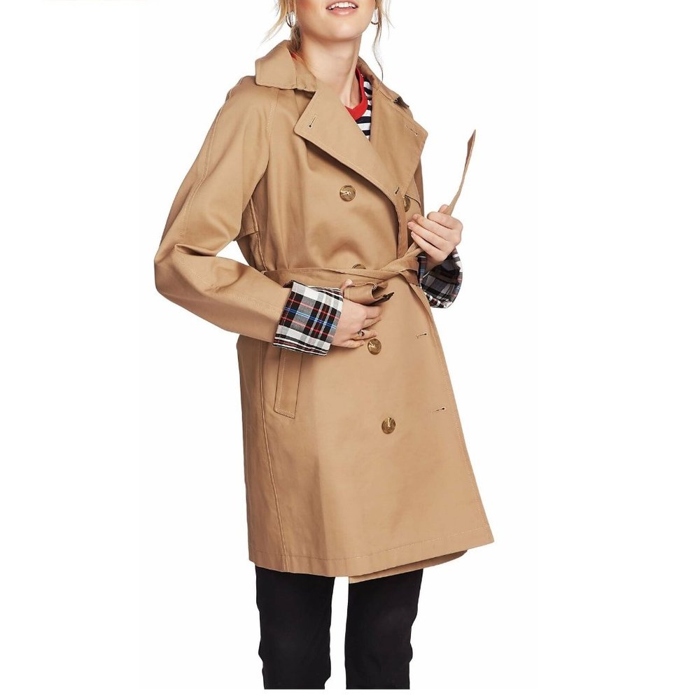 Court & Rowe Women's Plaid Lined Double Breasted Trench Coat Size XX-Large Beige